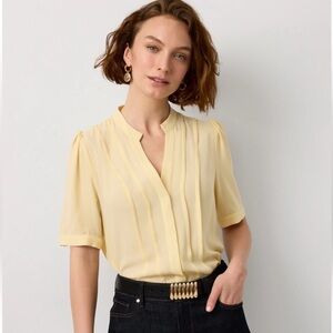 WHBM Pleated Front Short Sleeve Blouse - Butter - NWT